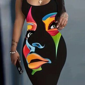 Midi Abstract Figure Scoop Neck Tank Dress. Never worn.